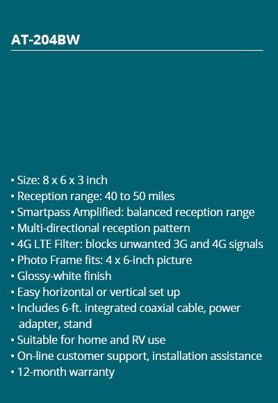 Frame Fits a 4''x6'' Photo 40/50 Miles Reception Multi-directional Reception Balanced Short & Long Range Reception Unwanted 3G/4G Signal Blocked Table Standing/Wall Mounting Tool-free Installation, Quick Set-Up 6ft Cable